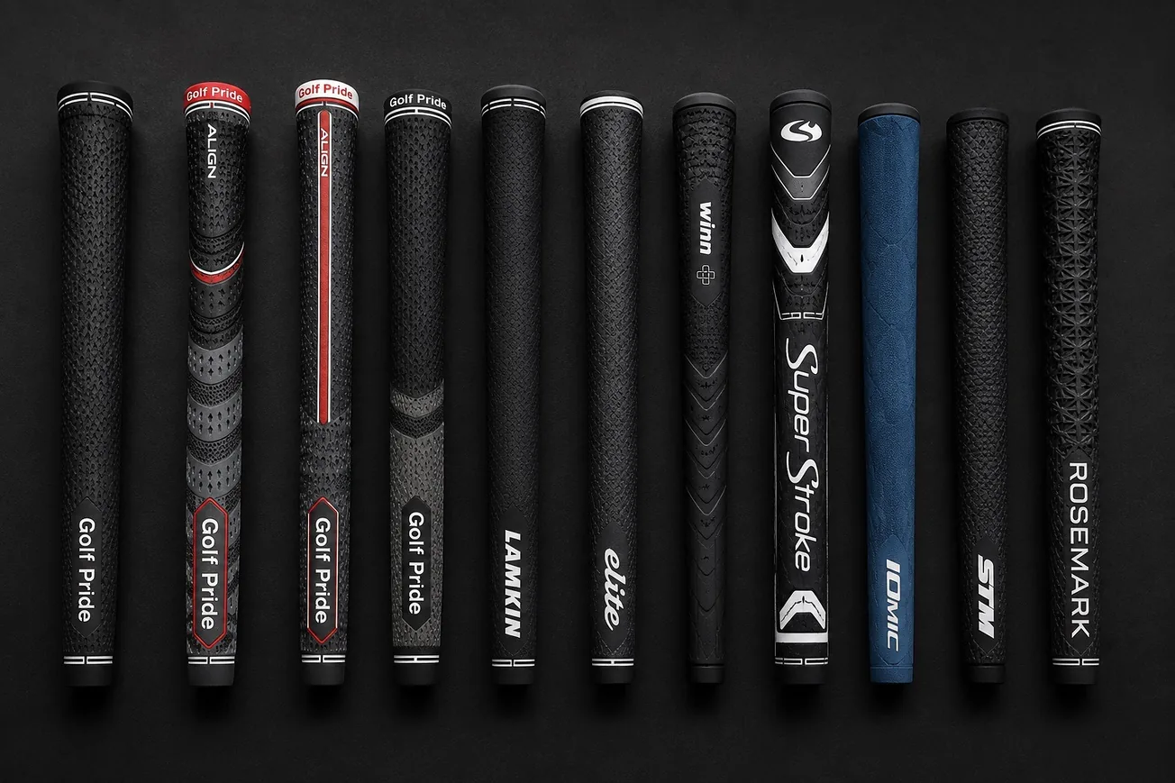 A lineup of premium golf grips ready for installation at TOURSPECWRX